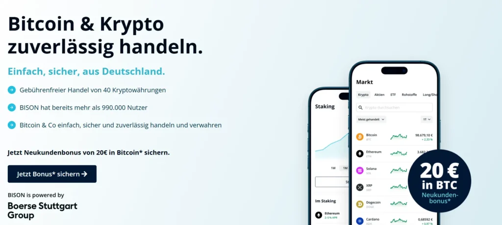 Sichere dir 20€ in Bitcoin über unseren Bison Aktionscode.