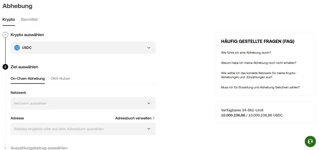 Kryptowährungen versenden OKX