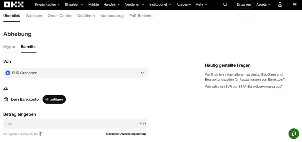 OKX Euro auszahlen ist in wenigen Klicks erledigt.