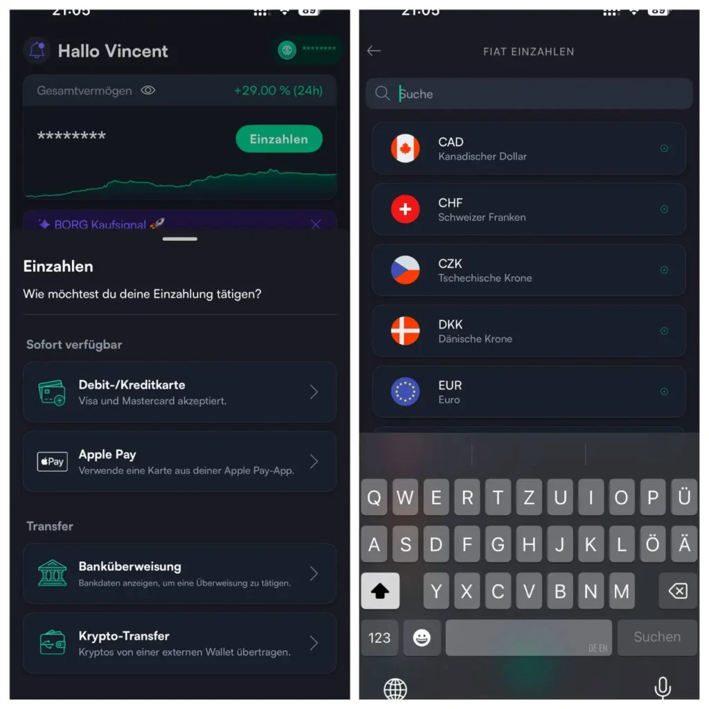 Die SwissBorg App ist sehr übersichtlich, sodass man die einzelnen Funktionen und Bereiche sehr einfach findet