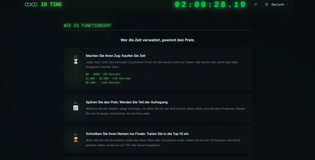 Screenshot der Projektwebseite von INTIME (Quelle: intime.gg)