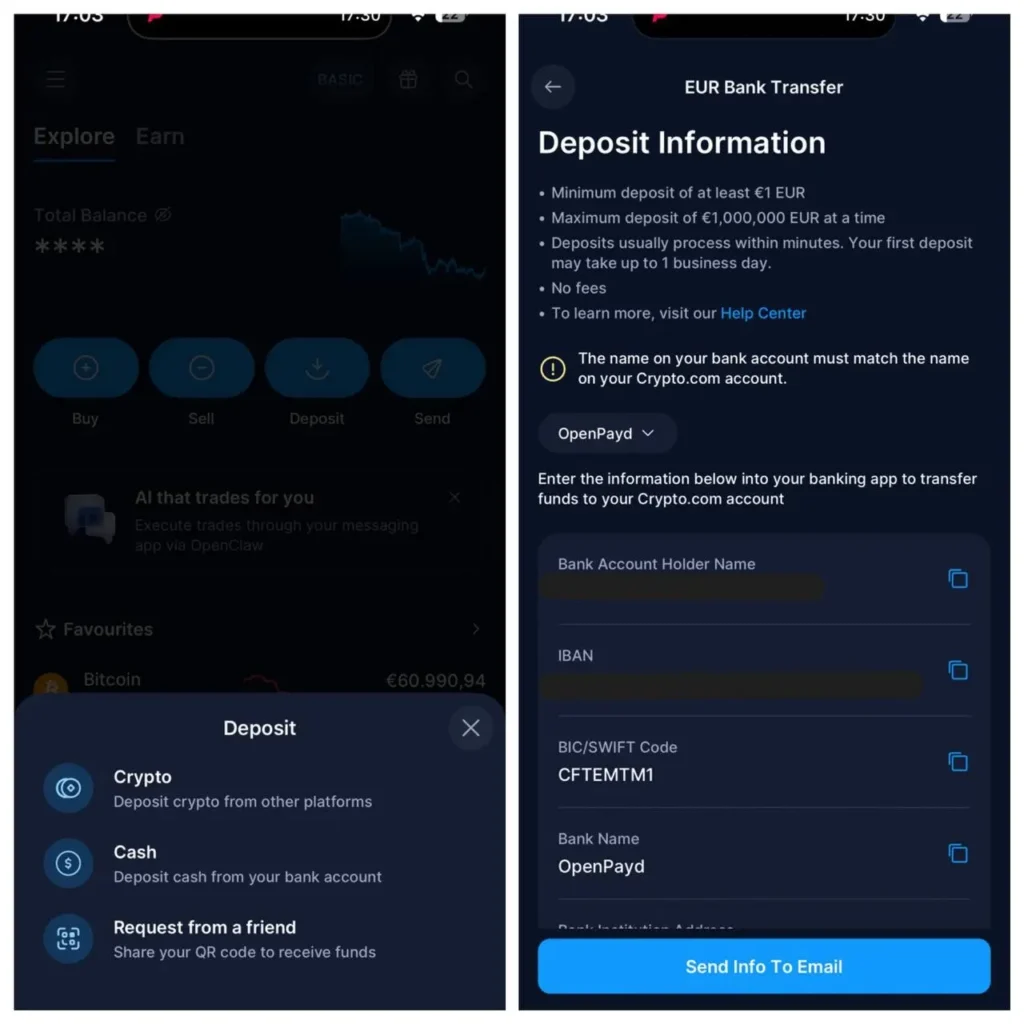 Die EUR-Einzahlung bei Crypto.com ist für Anfänger sehr einfach durchzuführen.